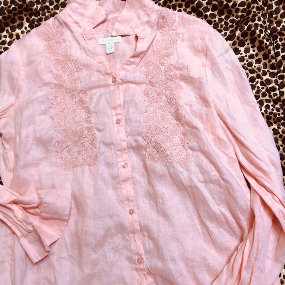 Charter Club linen beaded embroidered shirt